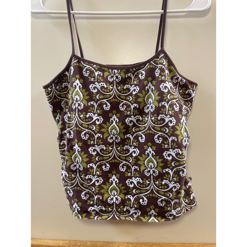 Route 66 Vintage Y2K Brown Green Damask Spaghetti Strap Cami Tank Top XL